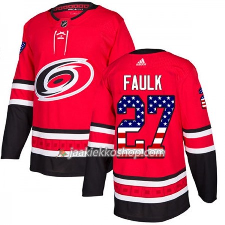 Miehille NHL Carolina Hurricanes Pelipaita Justin Faulk 27 Adidas 2017-2018 Punainen USA Flag Fashion Authentic